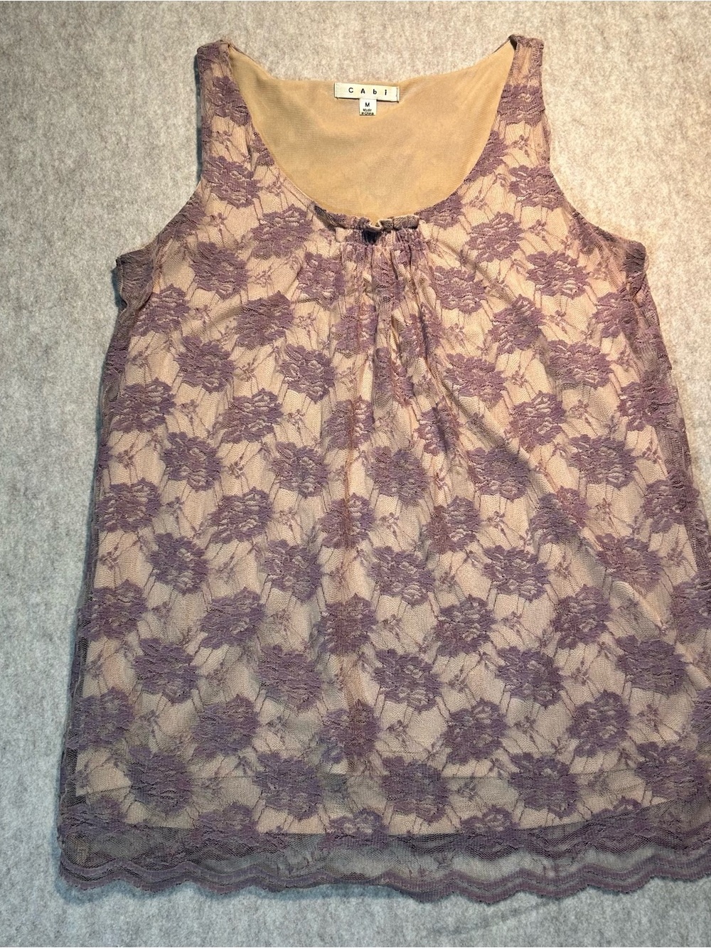 Cabi Intrigue Lace Tank Top Size Medium Purple Beige Floral Overlay Style 663